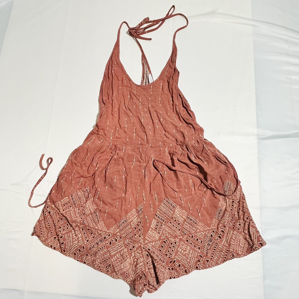 Lush Mauve Pink Beach Summer Bow Strappy Bandana Romper Size Small Womens